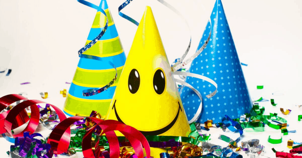 Colourful party hats and streamers