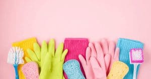 Cleaning tools with pink background