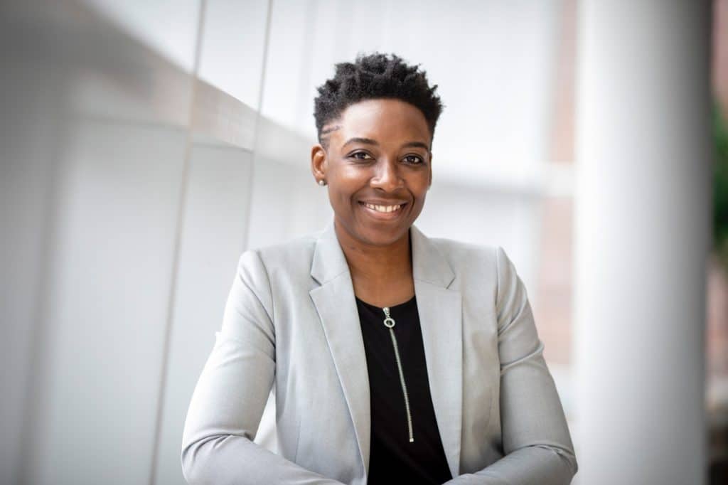 confident woman in a suit