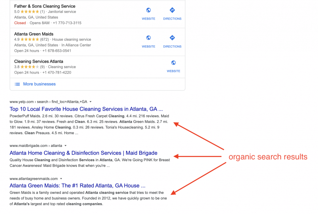 Screen grab of organic search results on Google
