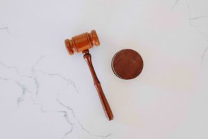 gavel on a white tabletop