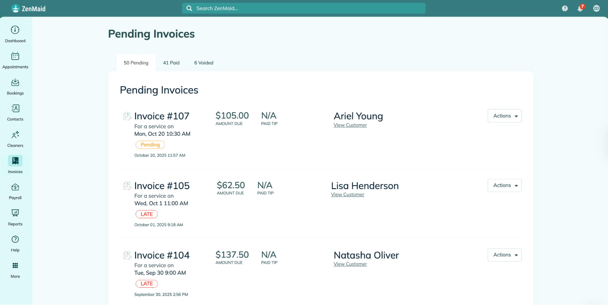 ZenMaid Invoices Preview