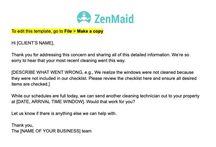 Template For Responding to Client Complaints Professionally