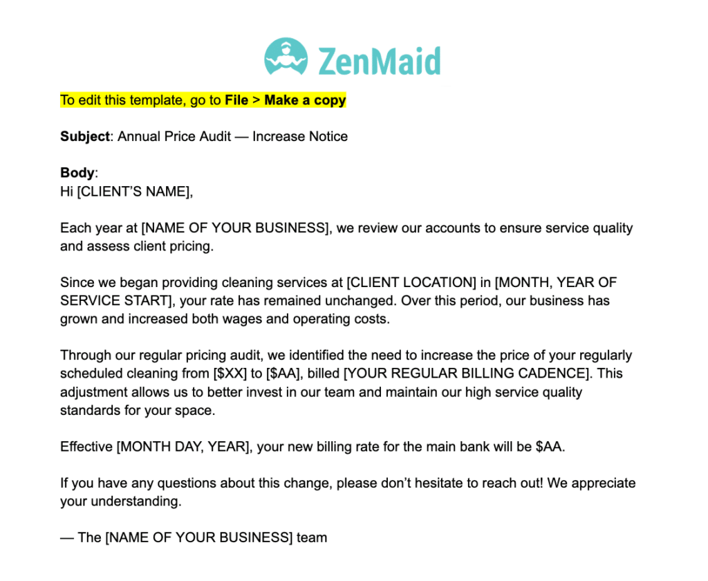 Annual Price Audit Template Example